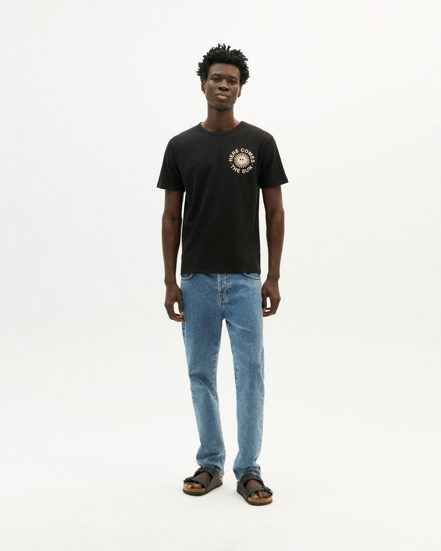 T-shirt noir imprimé en coton bio - happy sun t-shirt black