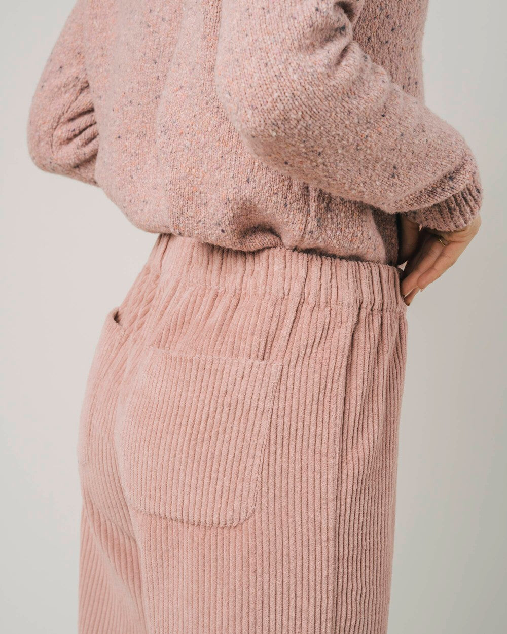Pantalon ample rose velours en coton bio - wide leg corduroy pant glasse pink