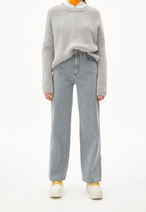 Pull maille en coton et laine bio, et matières recyclées - naaruko light grey melange