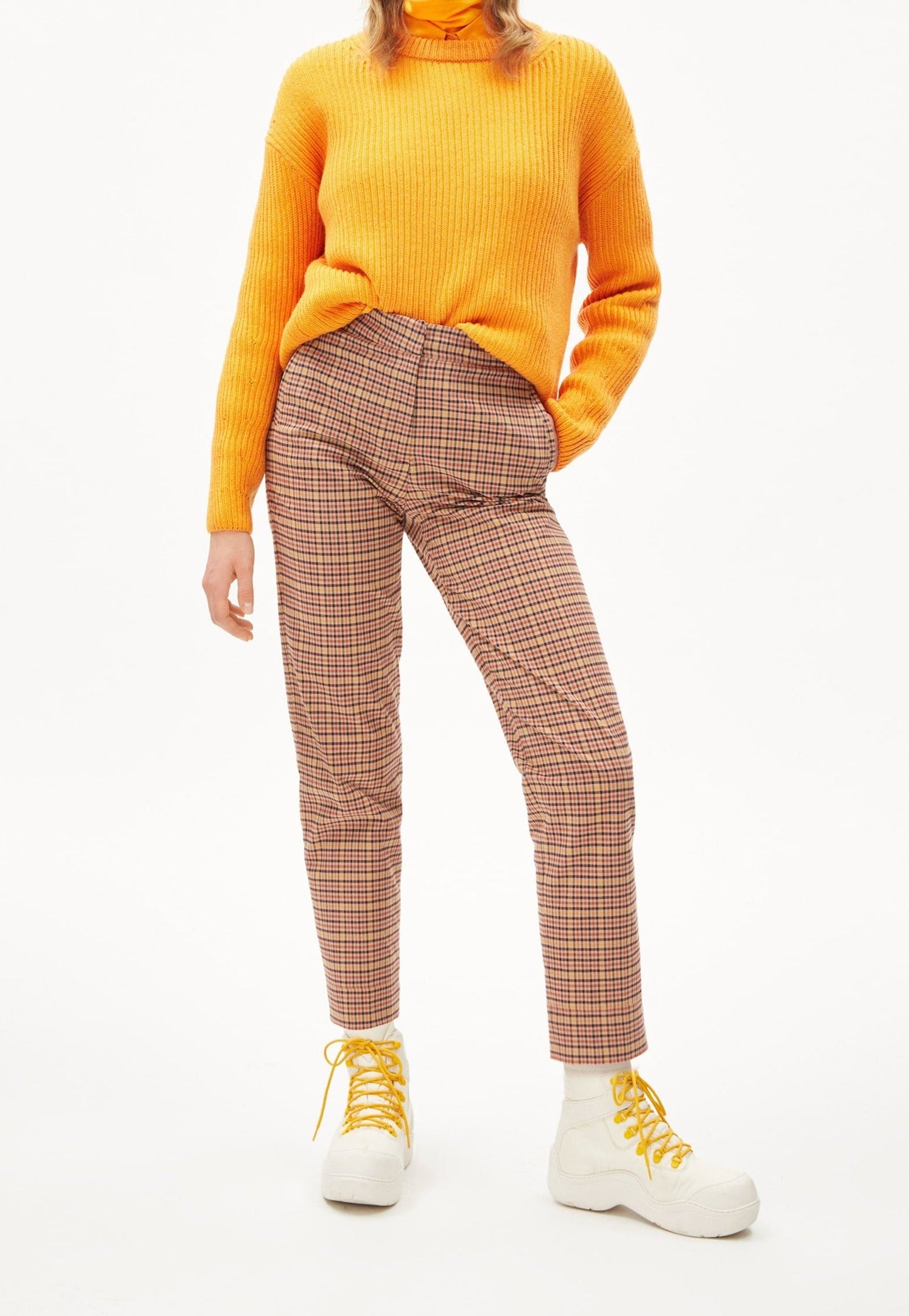 Pull maille orange en coton bio, laine bio et recyclée - naaruko sunset