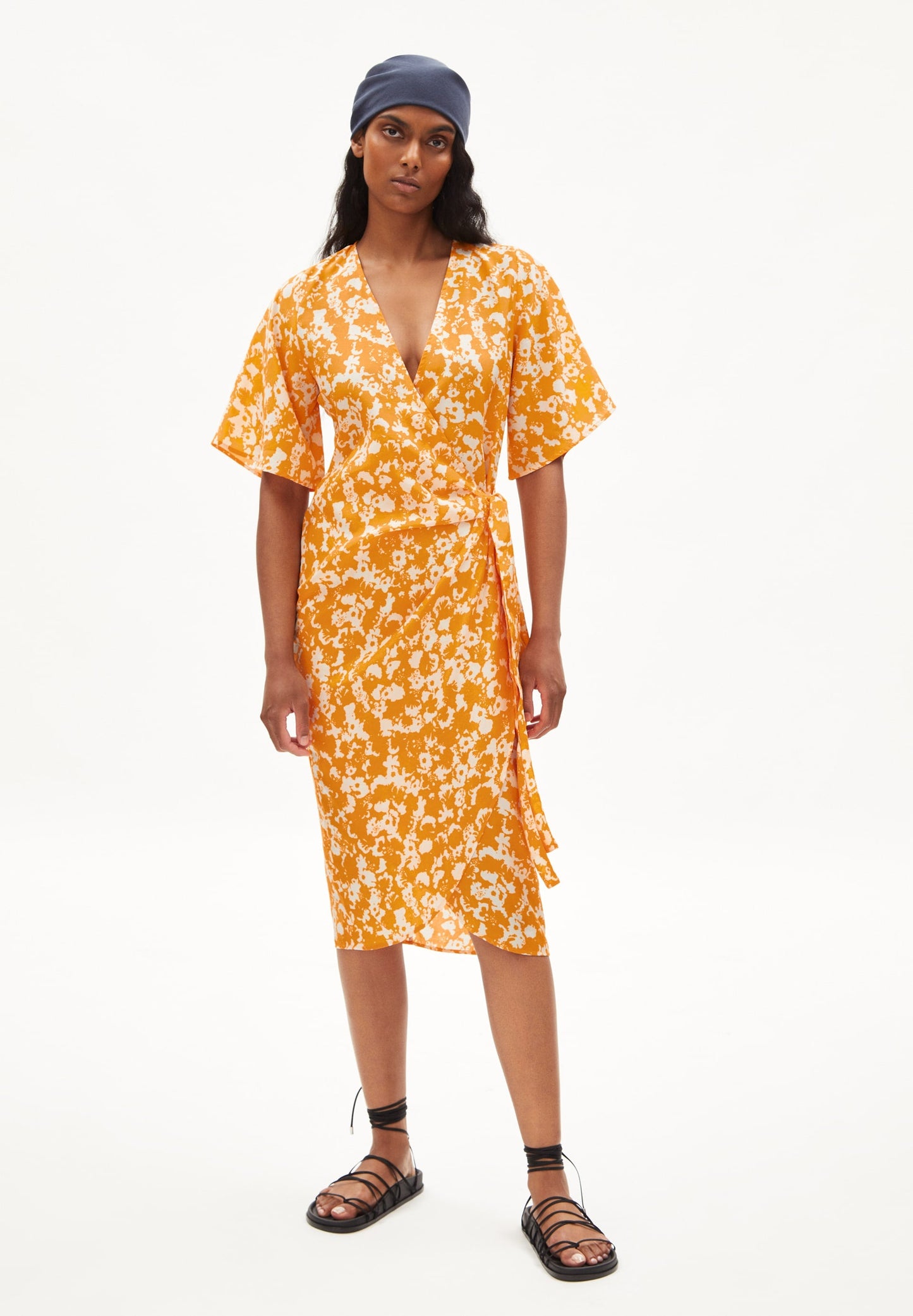 Robe portefeuille orange à motifs en tencel - nataale mangorange
