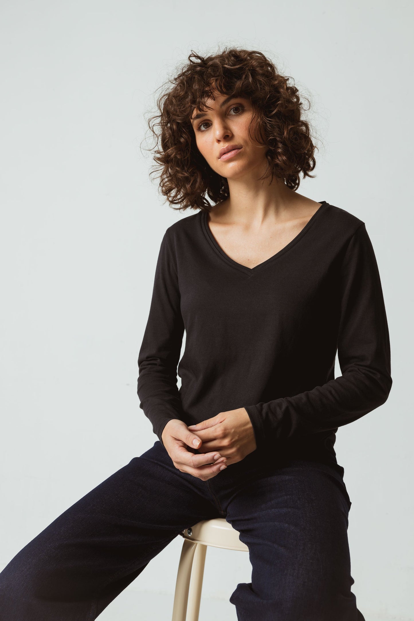 T-shirt manches longues en coton bio | Noir "básica bost f232n"
