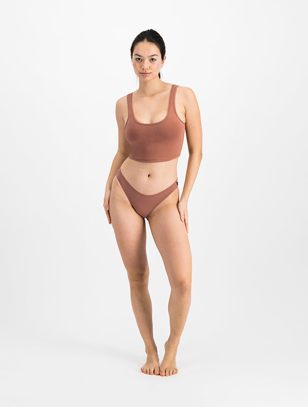 Débardeur court maintien léger en coton bio | marron "no bra top kim nude cannelle"
