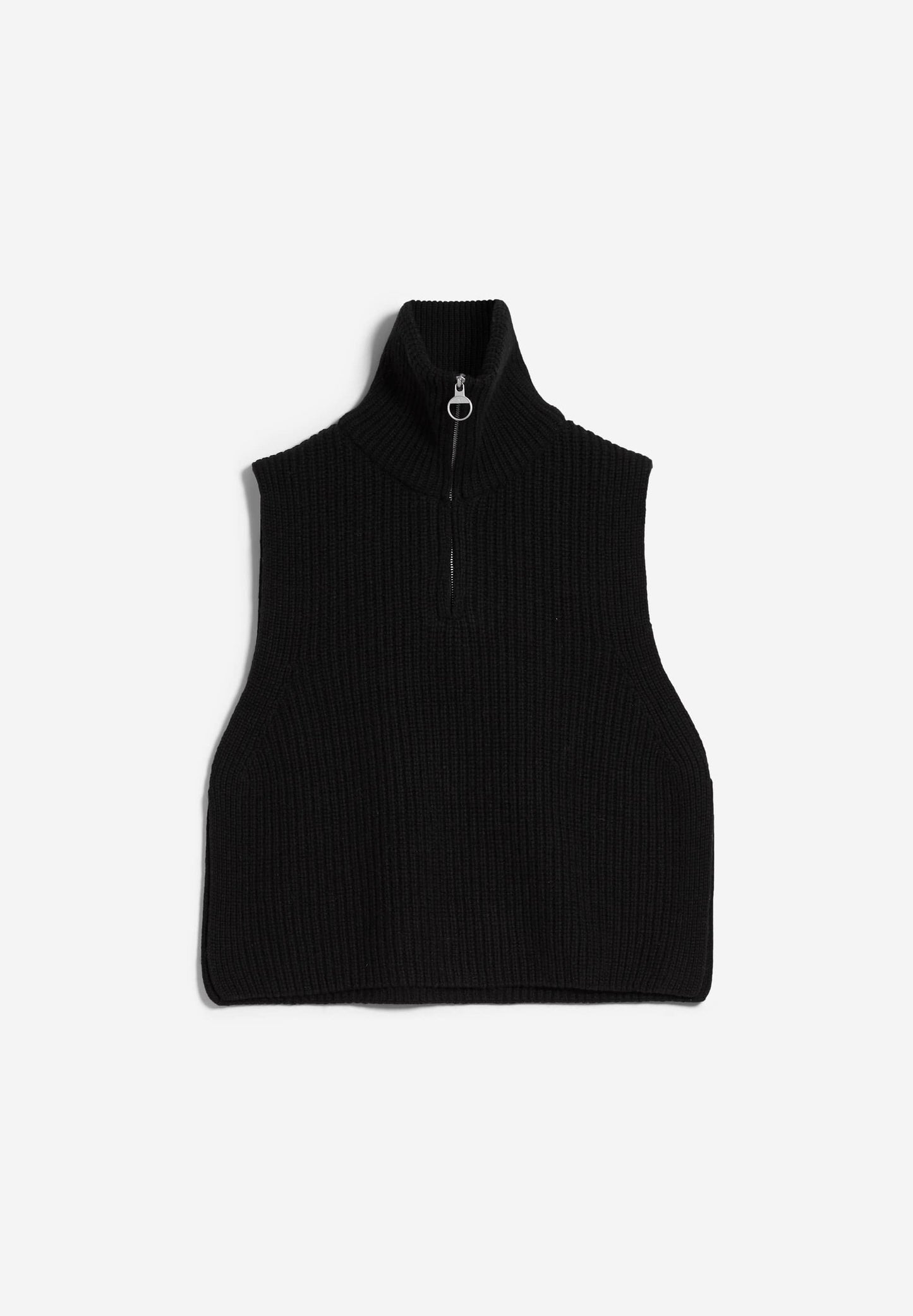 Pull col zippé sans manches noir en laine bio et recyclée - olaiaa black