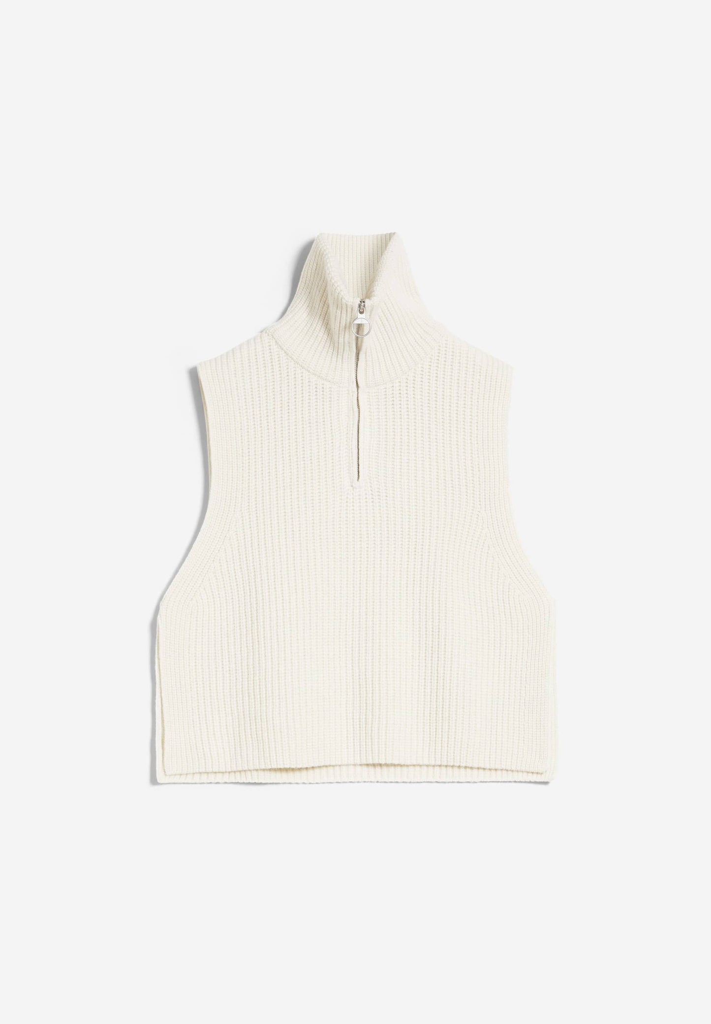 Pull col zippé sans manches beige en laine bio et recyclée - olaiaa oatmilk