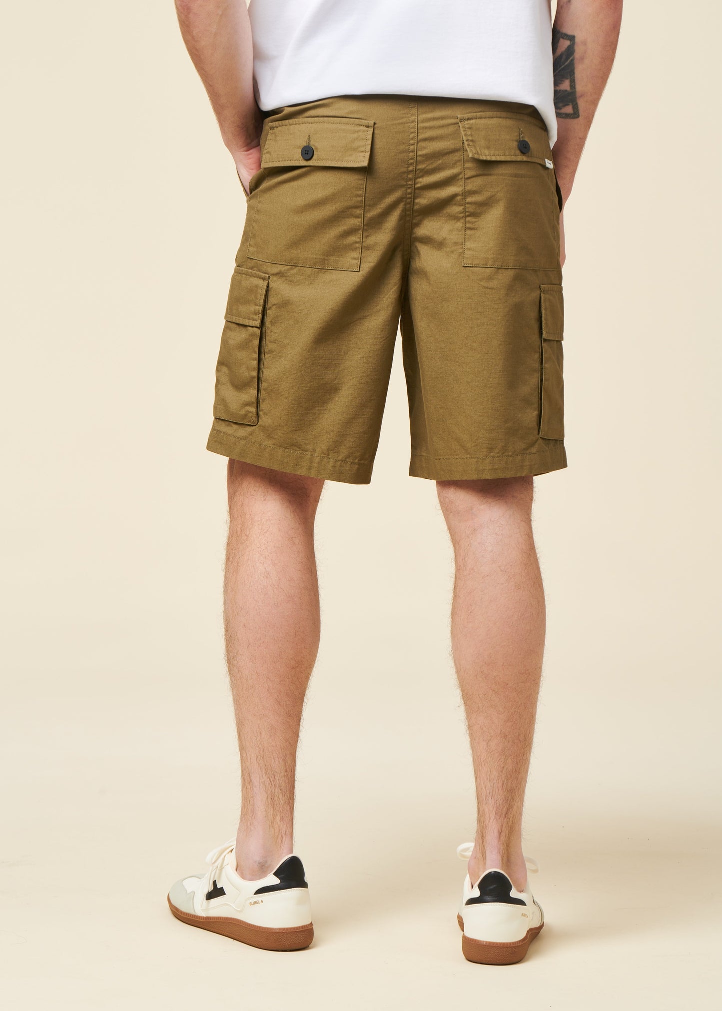 Short cargo en coton bio | "Flint wide slub yarn shorts - burned olive"