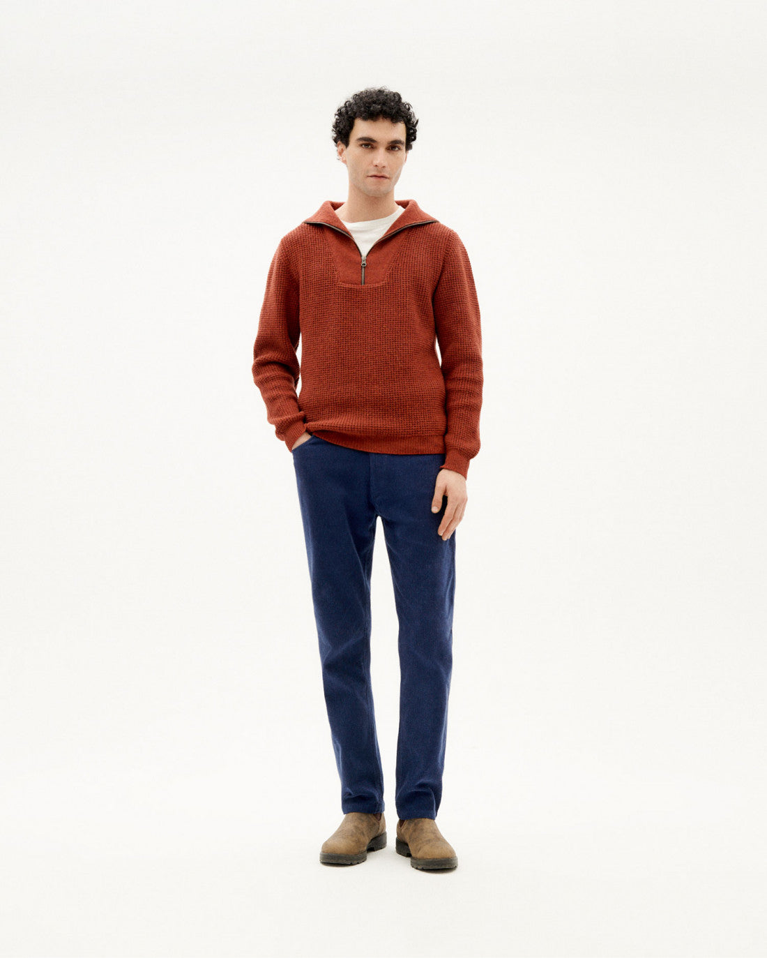 Pantalon droit marine velours en coton bio - navy corduroy 5 pockets pants