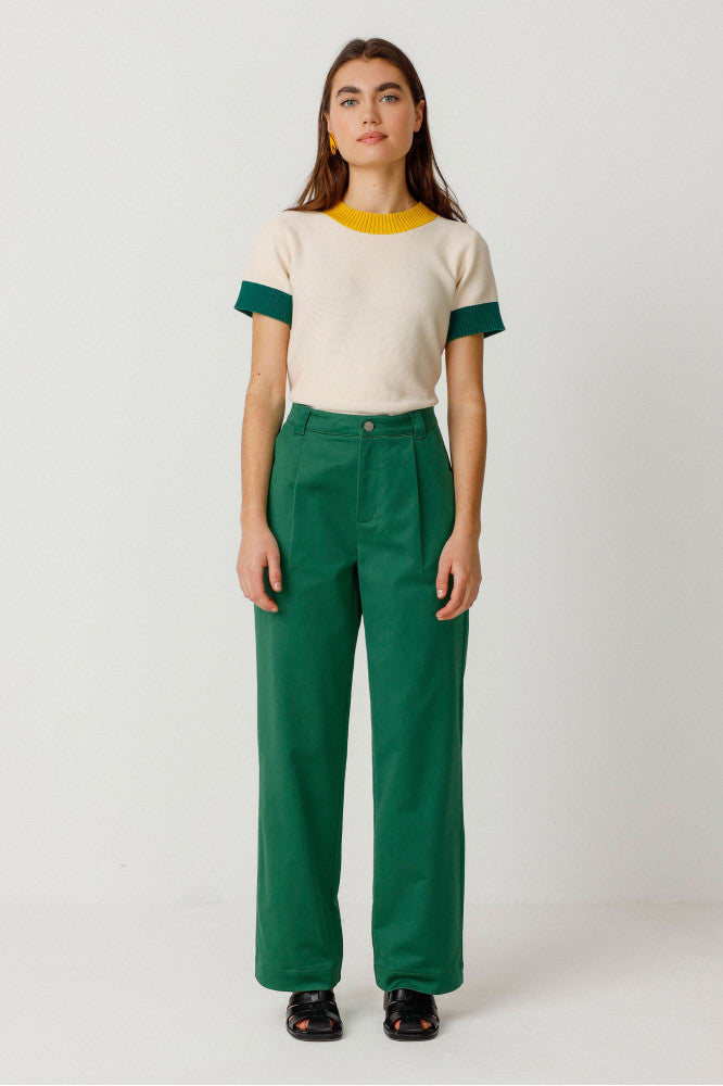 Pantalon ample en coton bio | vert "delika basil green"
