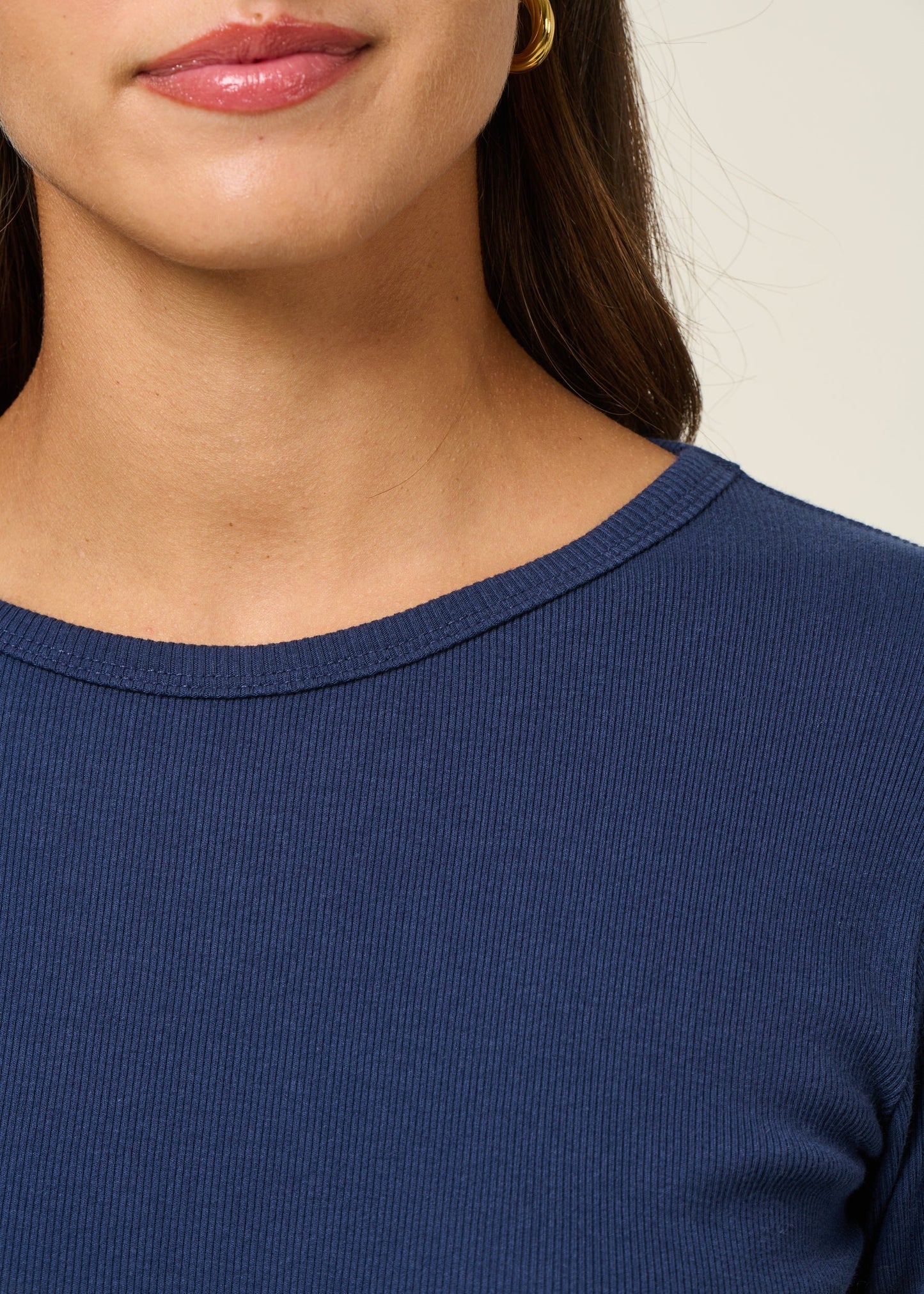 T-shirt manches longues côtelé en coton bio | bleu marine