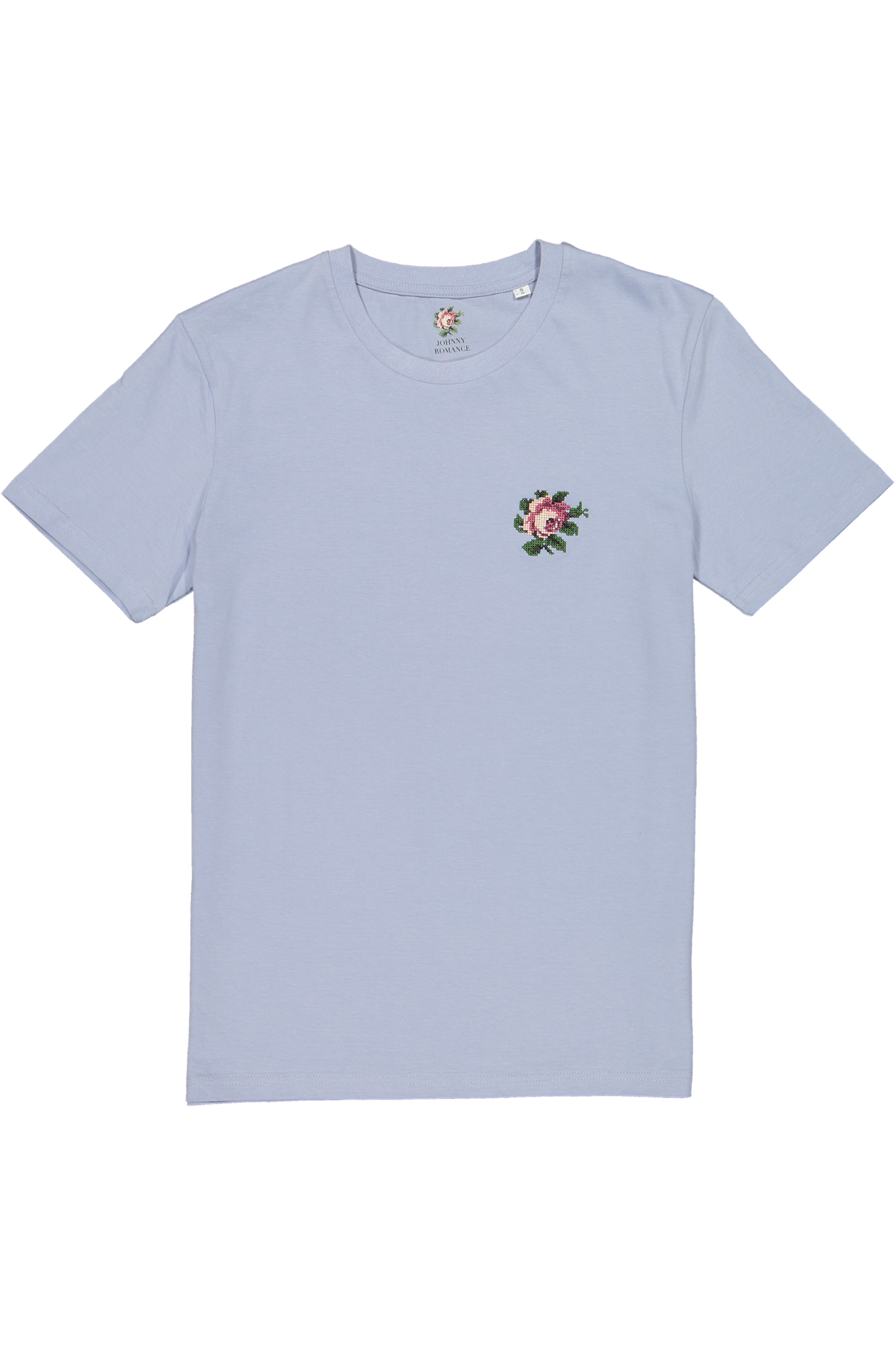 Tee-shirt bleu pastel brodé en coton bio - rose - bleu pastel