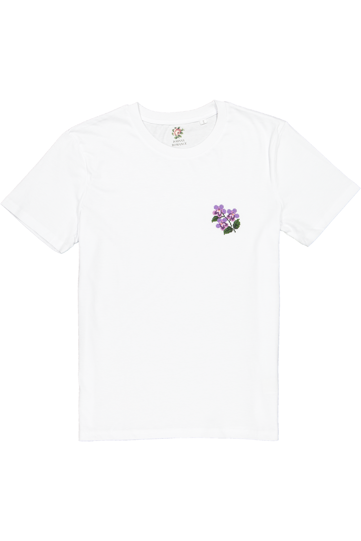 T-shirt blanc brodé en coton bio - violettes blanc