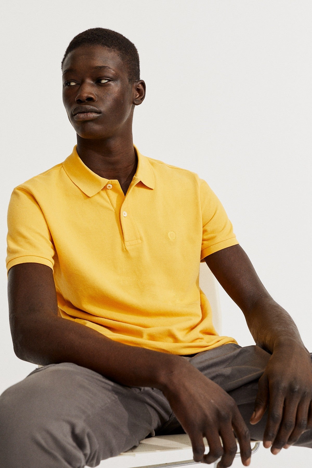 Polo slim piqué moutarde en coton bio - Ted slim