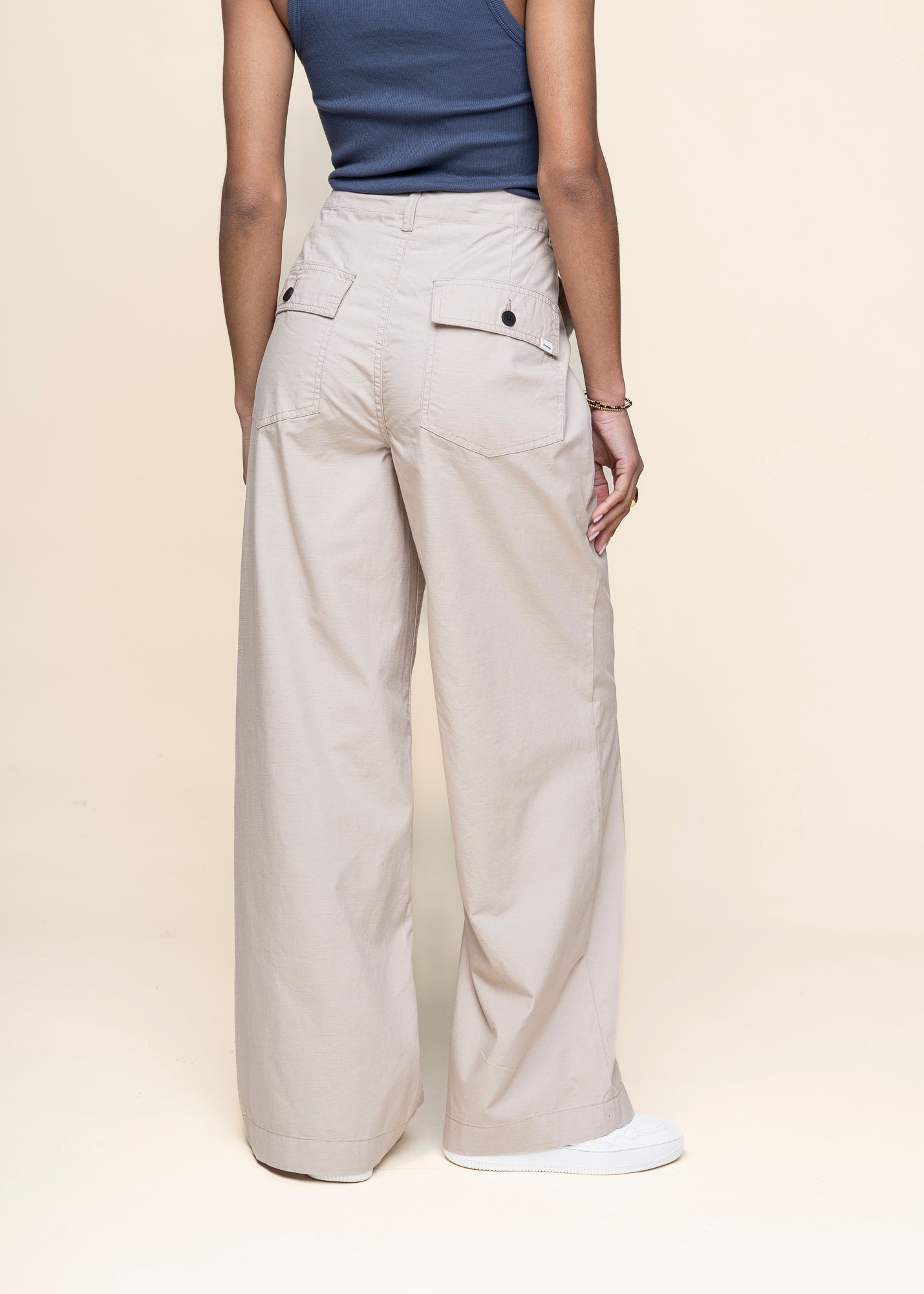 Pantalon ample en coton biologique | beige "posey mid-rise wide slub yarn cropped pants feather gray"
