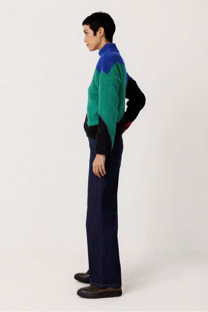 pull en laine recyclée | multicolore "aitza indigo blue"
