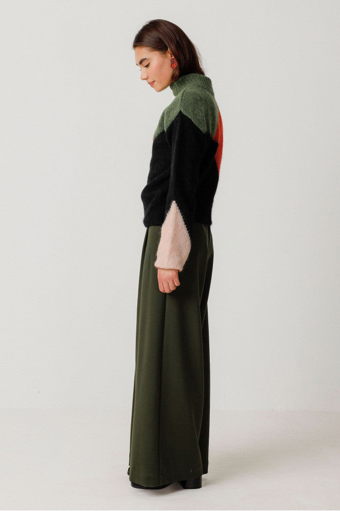 pull en laine recyclée | multicolore "aitza deep green"