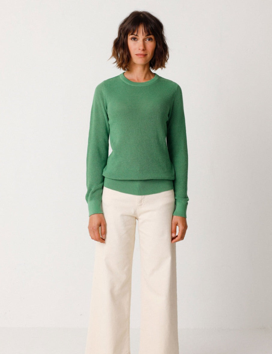 Pull en tricot de coton bio | Vert "iradi vert herbe"