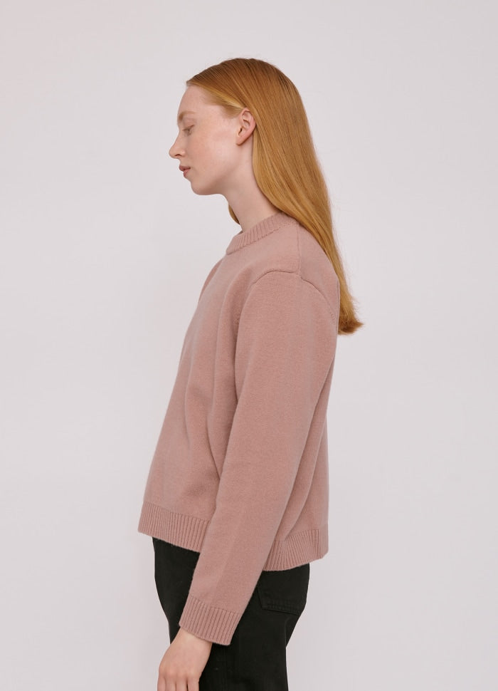 Pull rose en laine recyclé - Boxy dusty rose