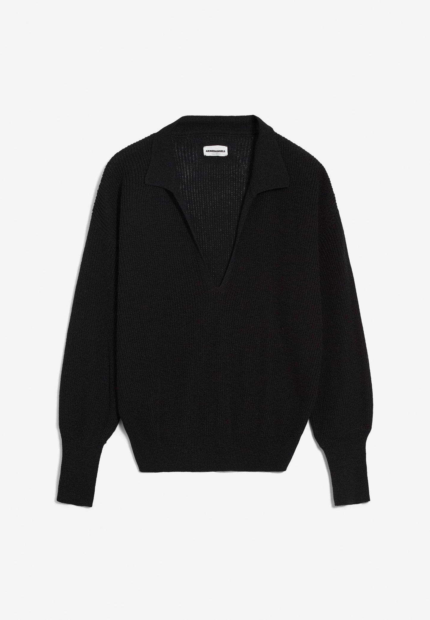 Pull noir col v en lin et matières recyclées - ranaa lino black