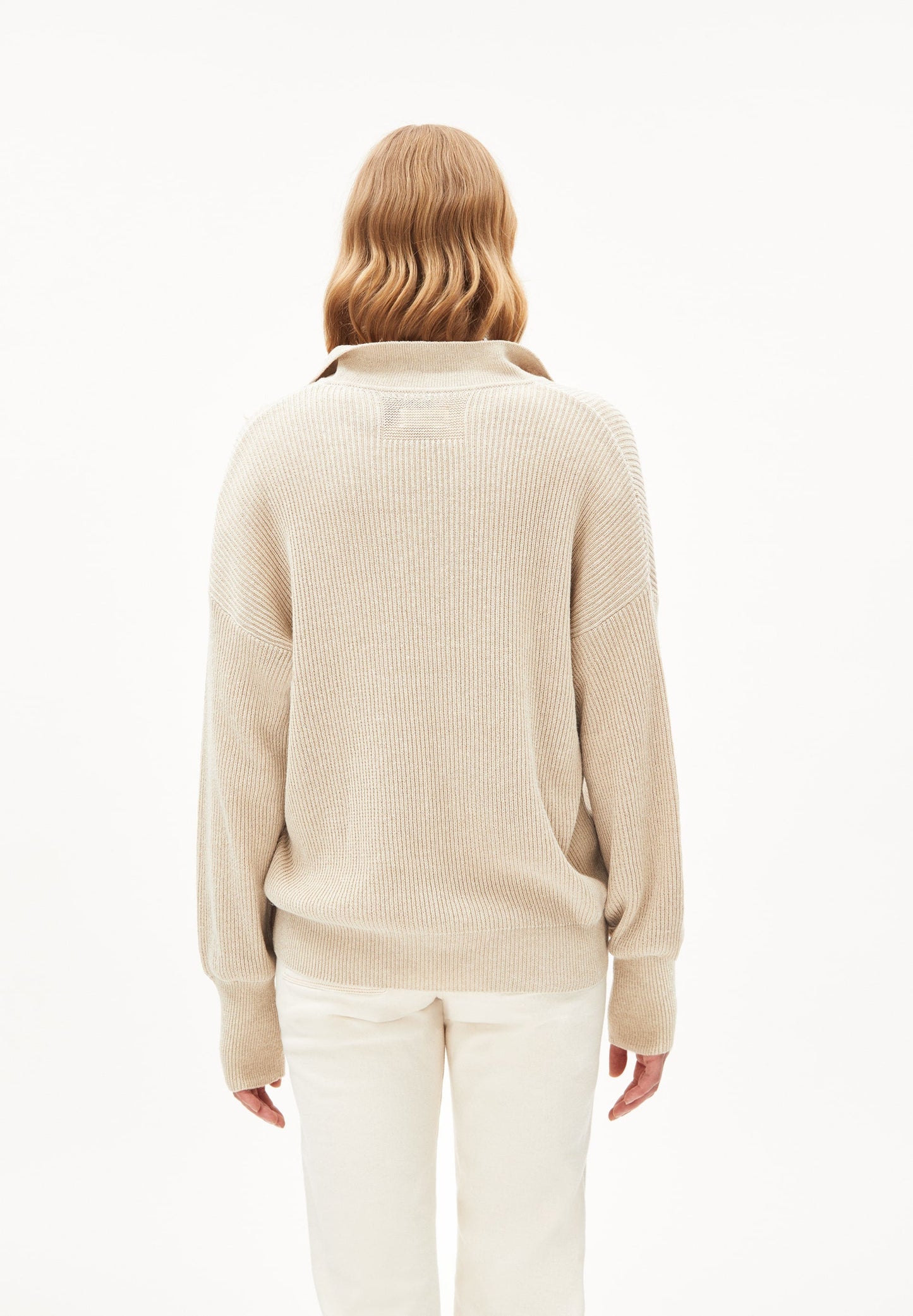 Pull col ouvert en lin et matières recyclées non teint - ranaa lino undyed