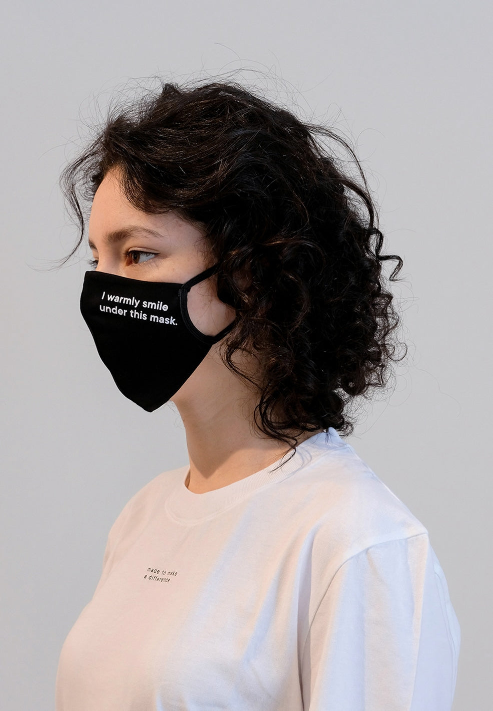 Masque noir à inscriptions en coton bio et polyester recyclé - Redaav warmly