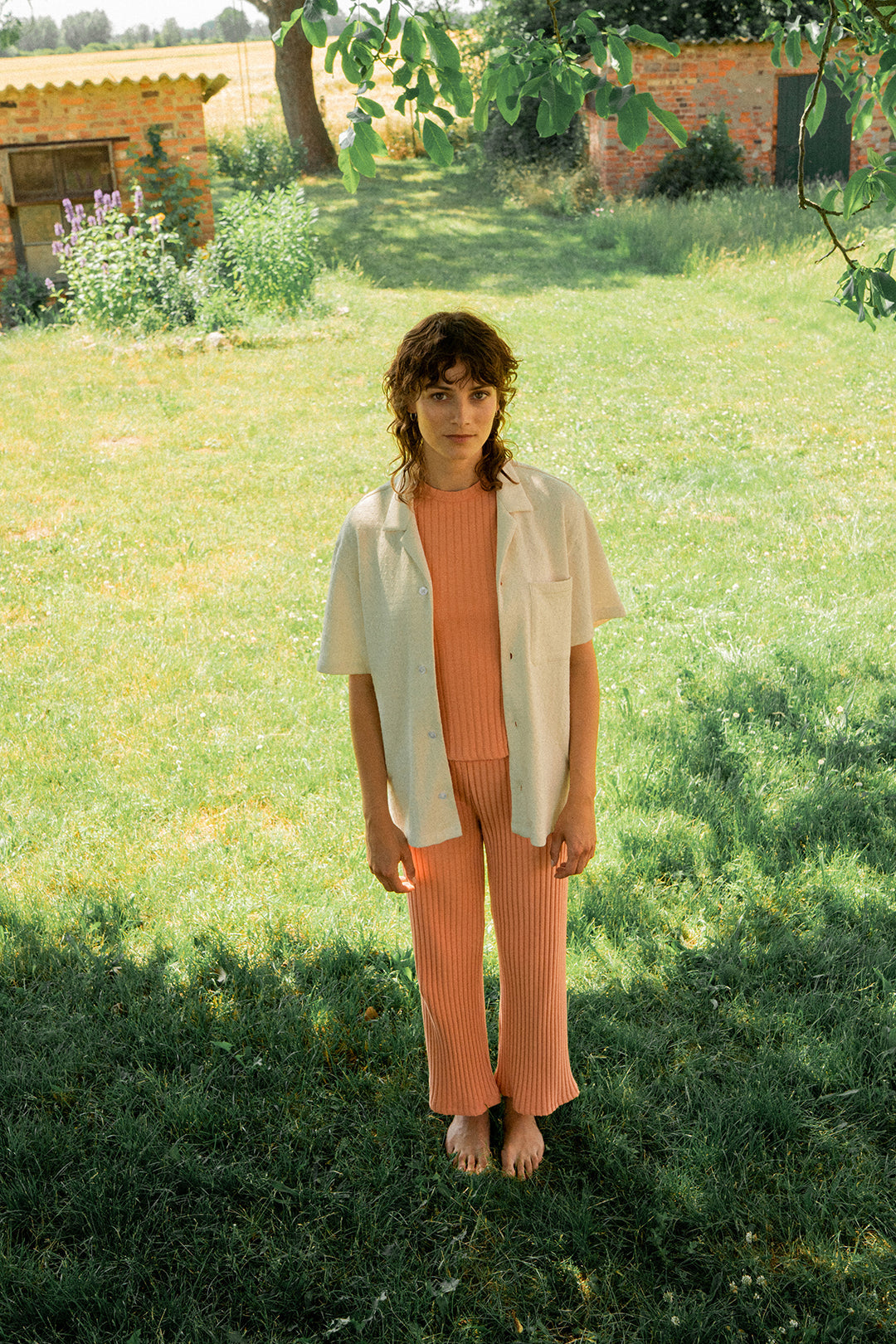 Débardeur orange côtelé en coton bio - ribbed singlet melon