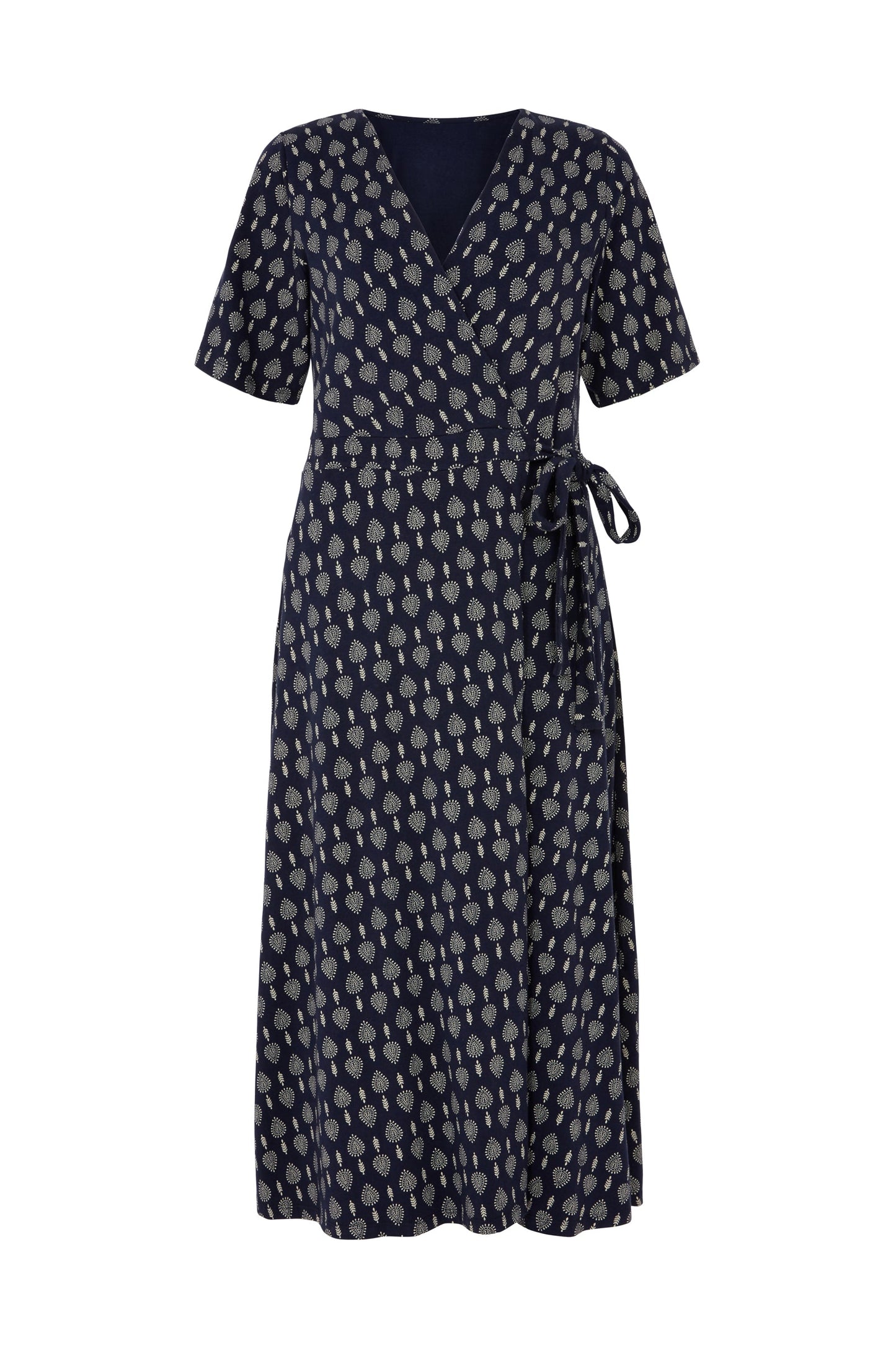 Robe midi marine à imprimés blanc en coton bio - Riya