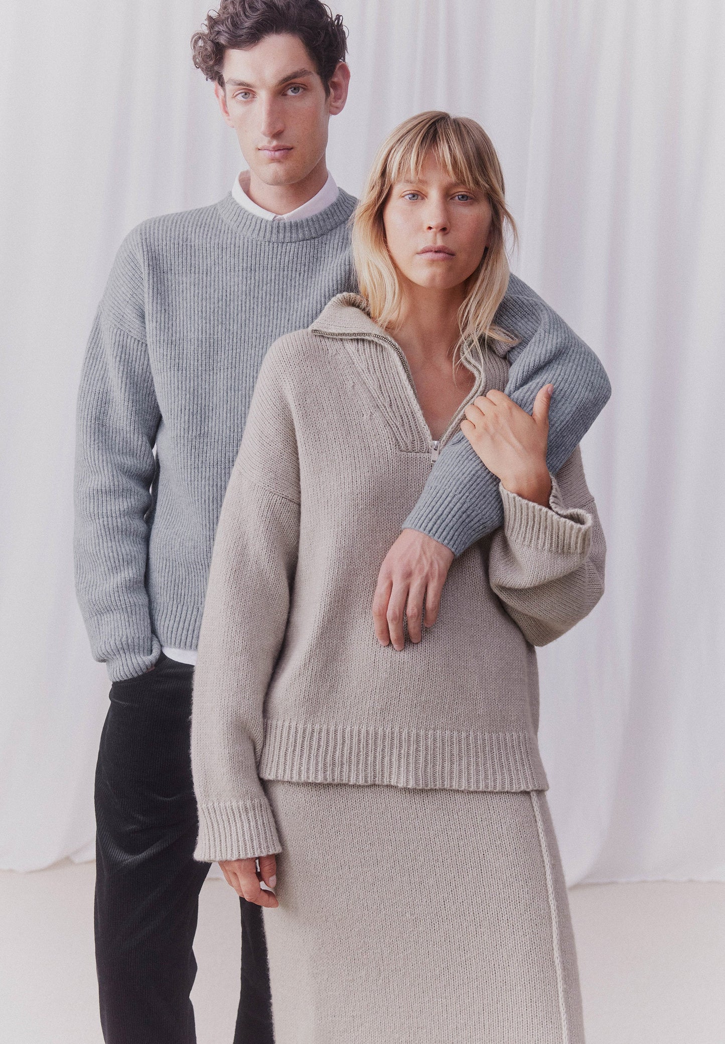 Pull col zippé en coton et laine bio | Beige "ronyaas soft sand stone"