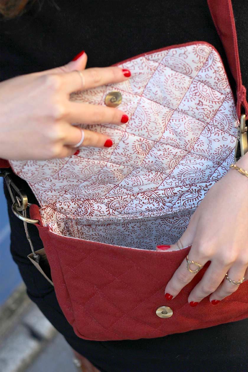 Sac bandoulière matelassé en coton bio | terracota "margault terracotta matelasse"