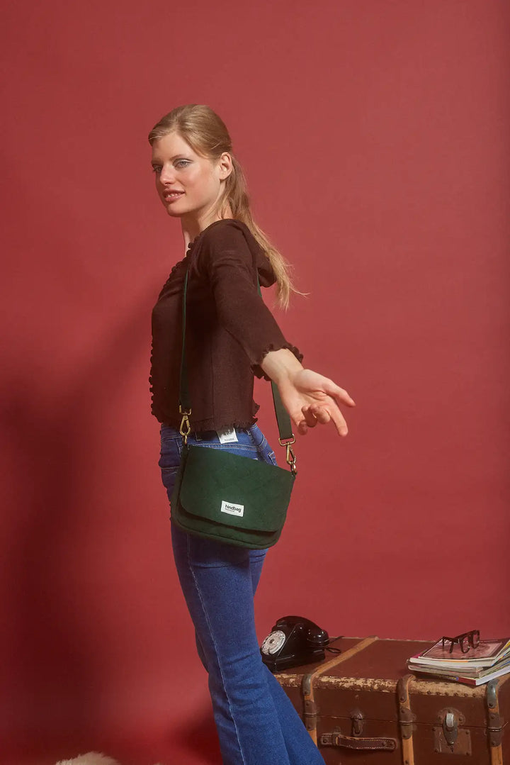 Sac bandoulière matelassé en coton bio | vert "margault sapin matelasse"