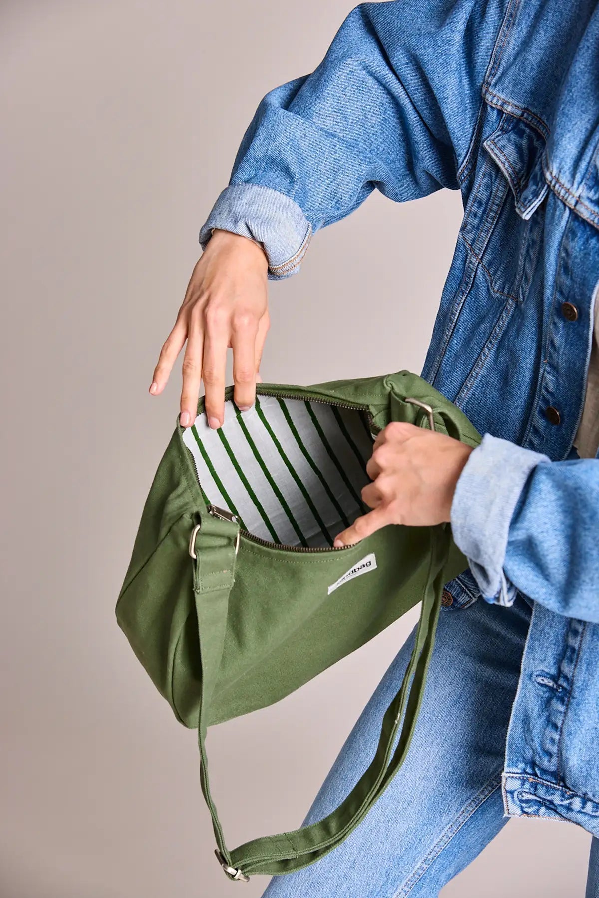 Sacs bandoulière en coton biologique | vert "rosa olive"