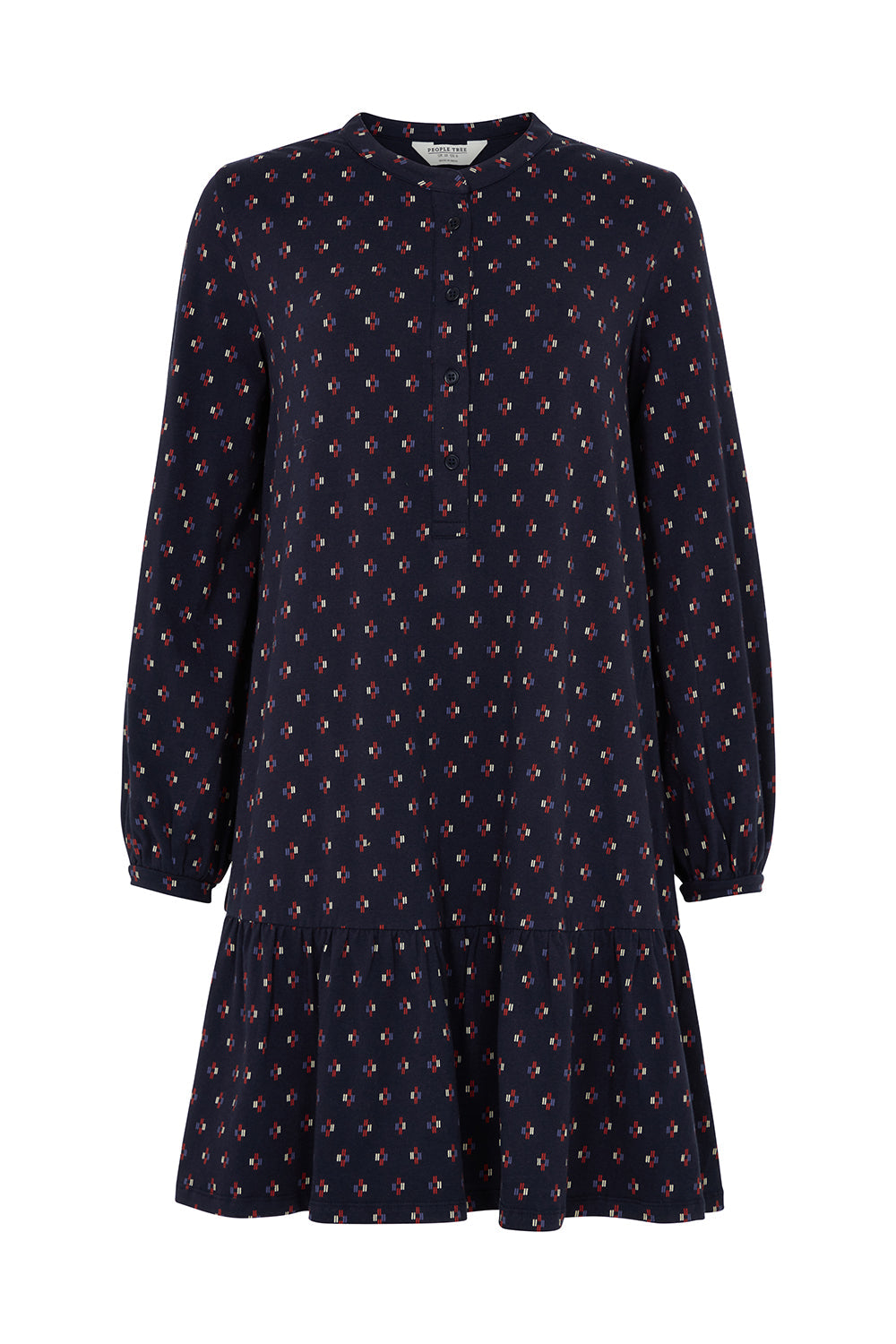 Robe marine à motifs en coton bio - Sahana