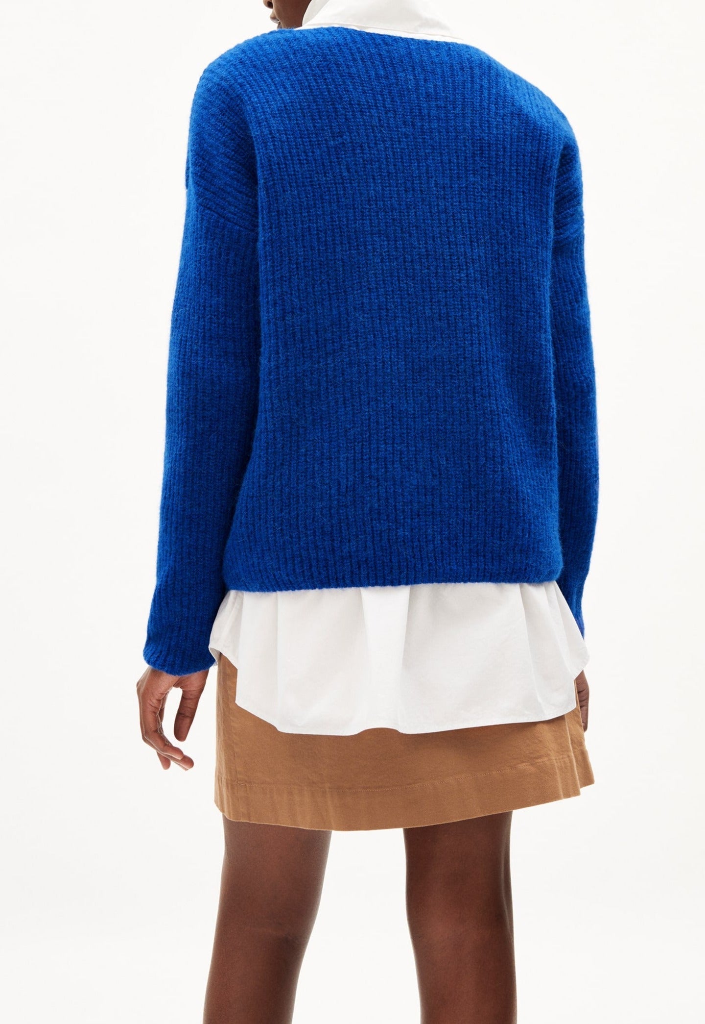 Pul bleu électrique maille en coton bio, laine et alpaga - siaana dynamo blue