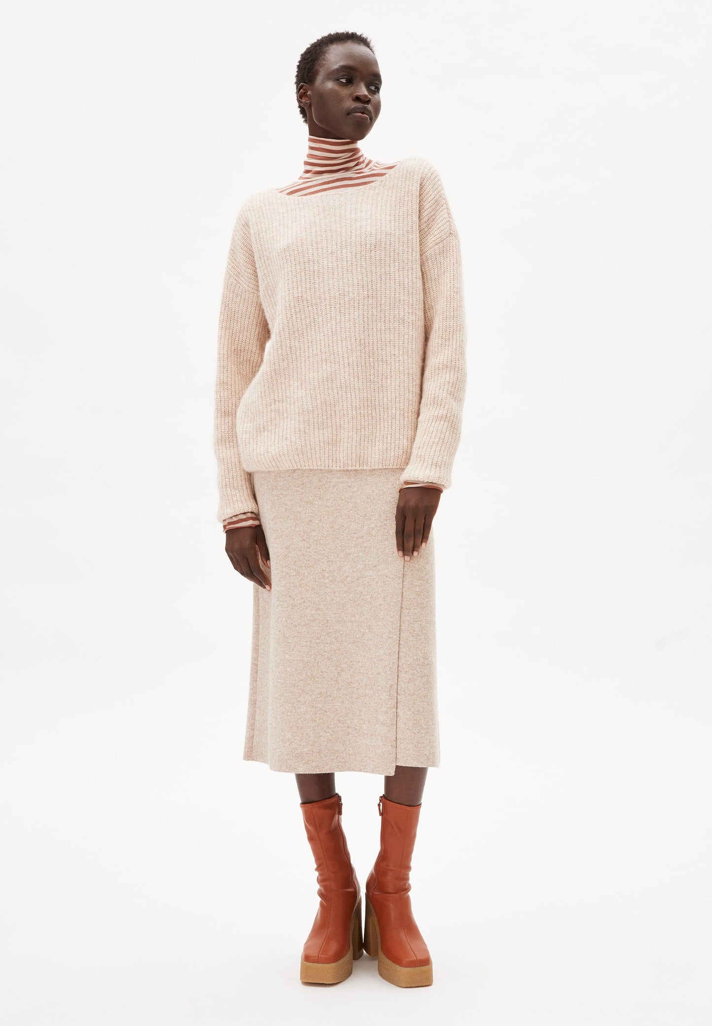 Pull écru maille en coton bio, laine et alpaga - siaana kinoko melange-oatmilk