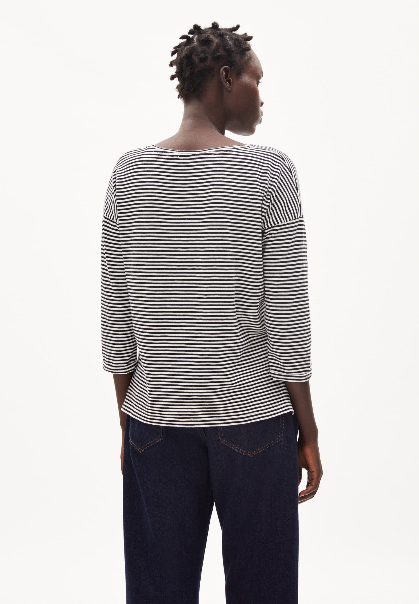 T-shirt manches 3/4 noir et écru en coton bio - sianaa lovely stripes black-oatmilk