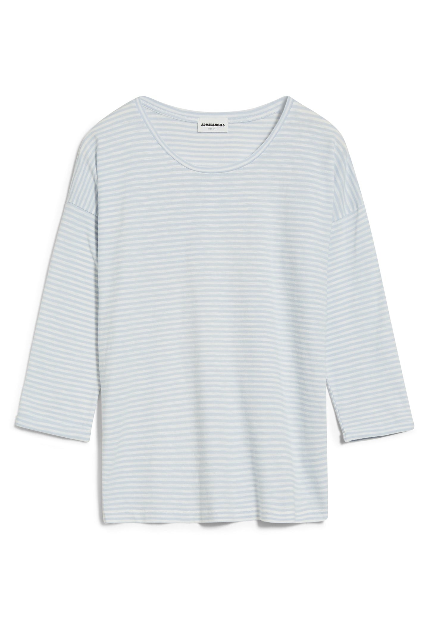 T-shirt manches 3/4 bleu ciel et écru en coton bio - sianaa lovely stripes sky-oatmilk