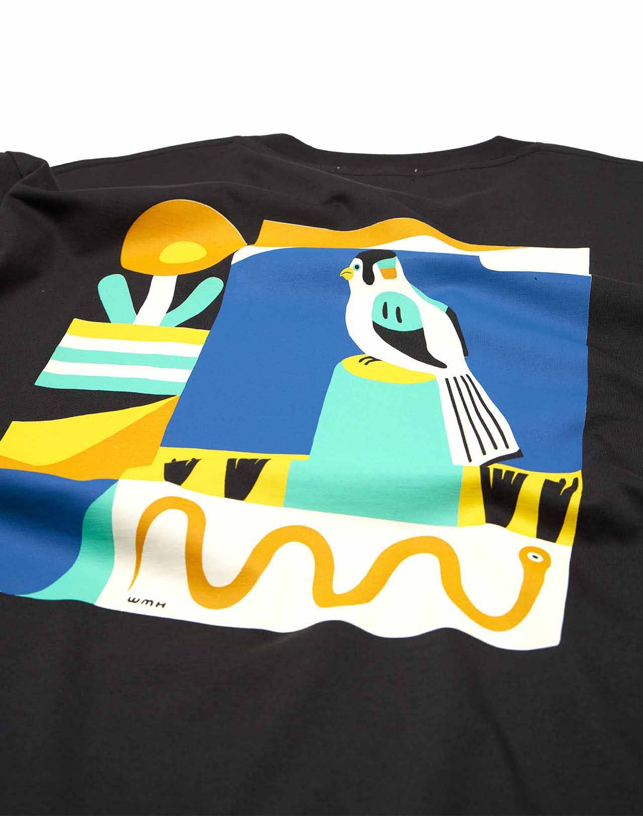 T-shirt imprimé en coton bio | noir "countryside noir carbone"
