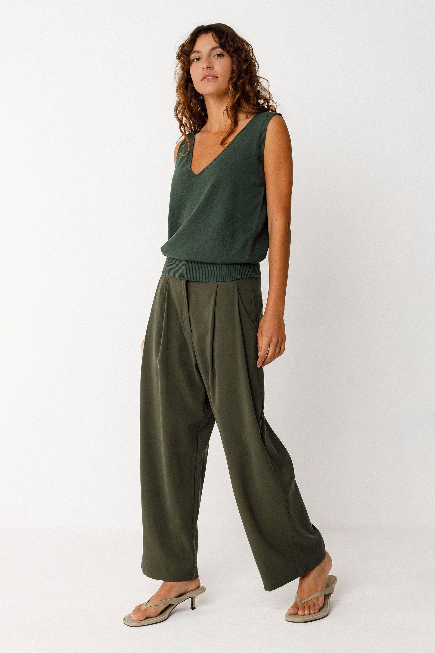 Top maille en coton bio | "maindi - bottle green"
