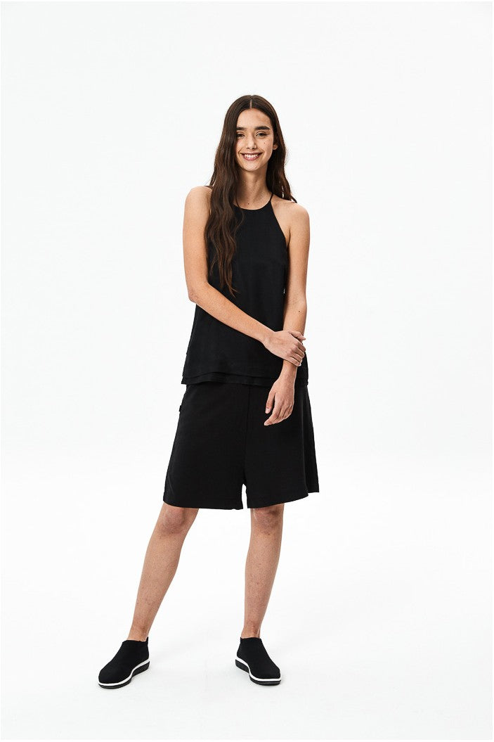 Top uni noir en tencel - Elsa