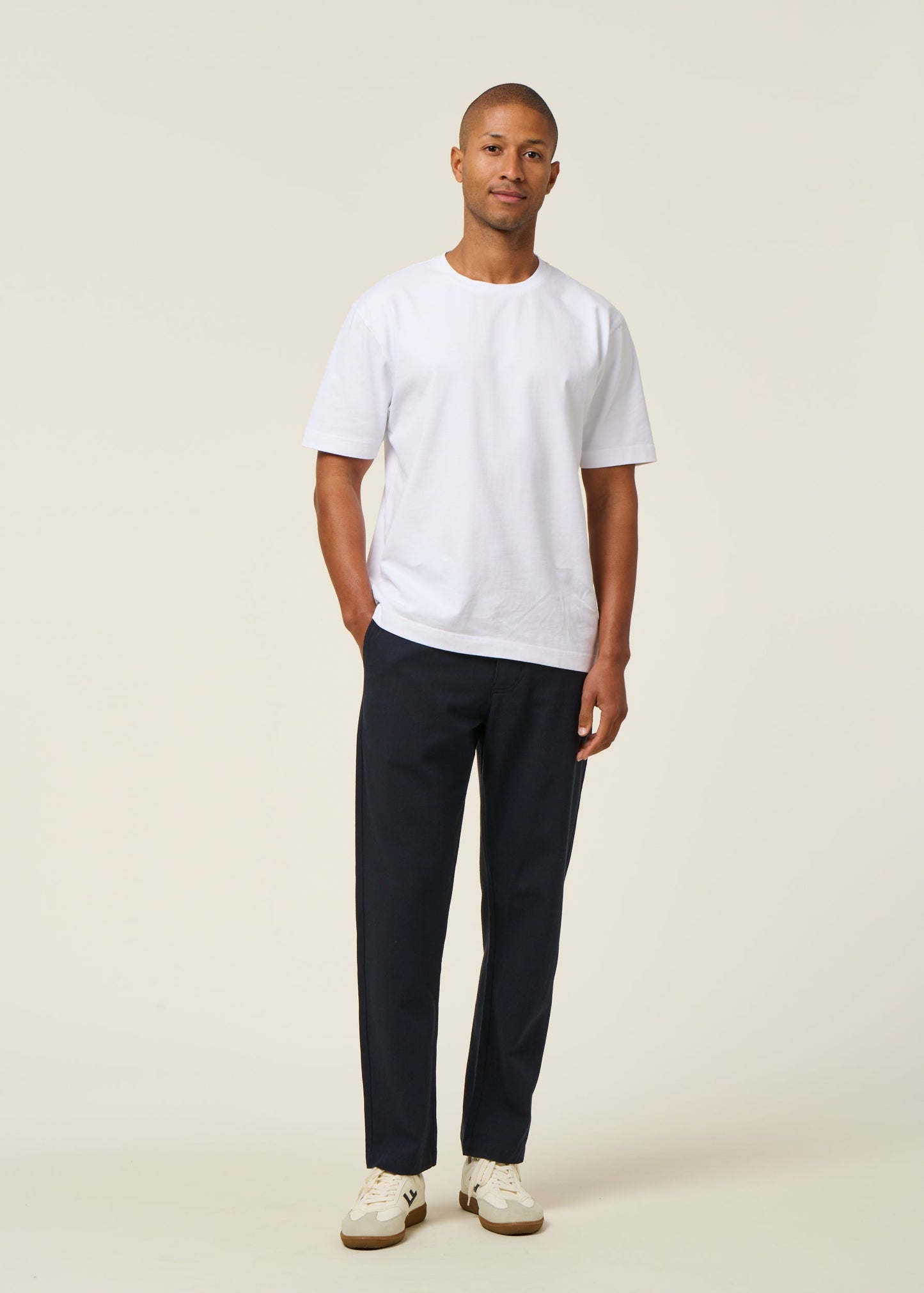 Pantalon droit marine en coton bio - navy travel pants