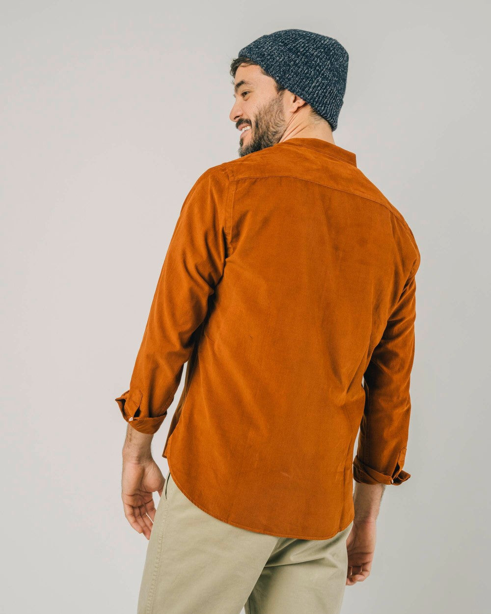 Chemise mao orange en velours de coton bio - baby cord japan mao shirt burnt orange