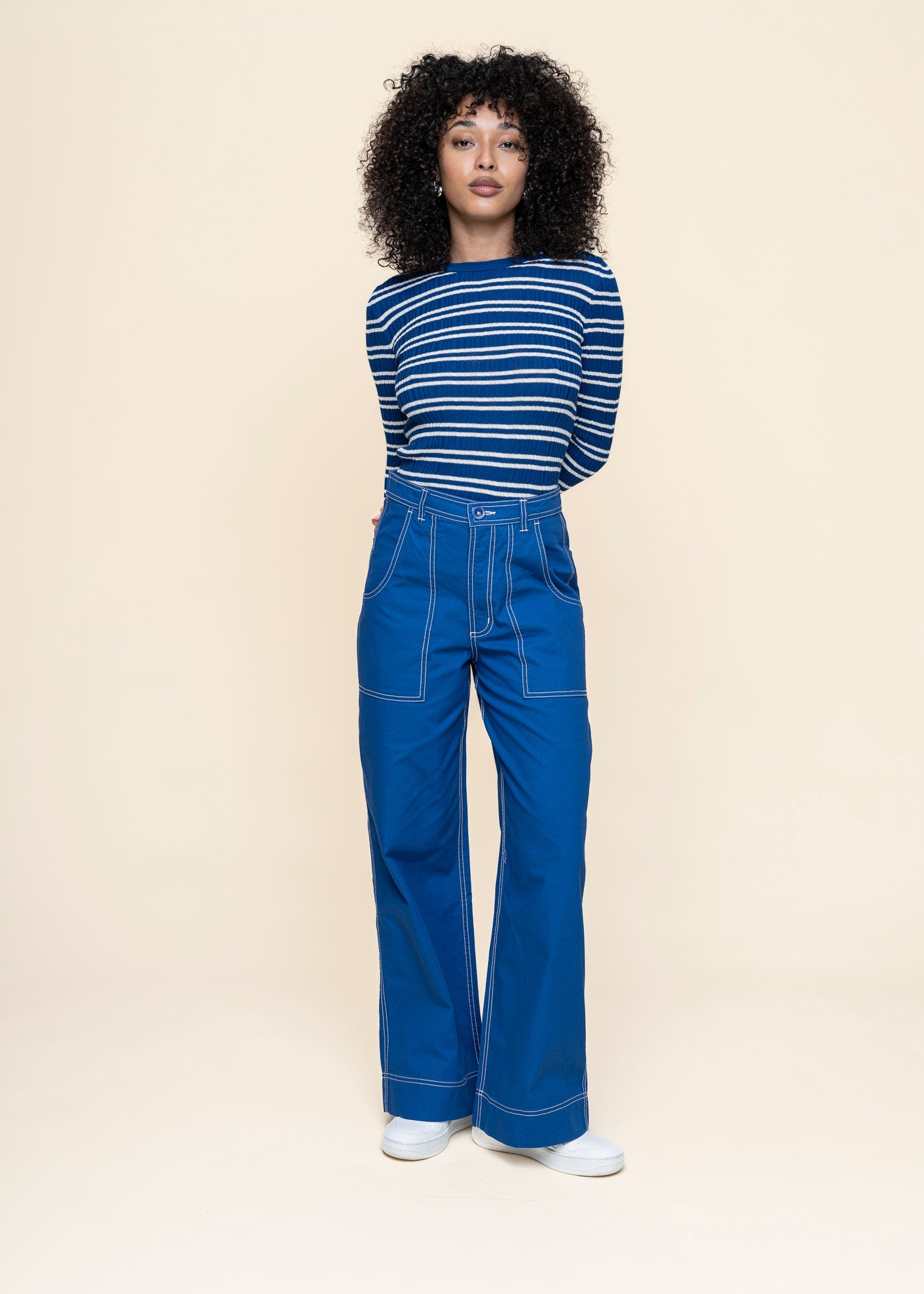 Pantalon ample en coton bio | bleu "workwear pants vara canvas surf blue - surf the web"