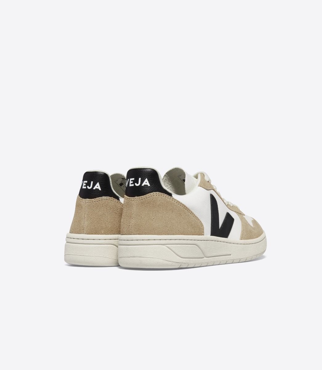Baskets en cuir sans chrome | beige et noir "v-10 chromefree leather white black sahara"