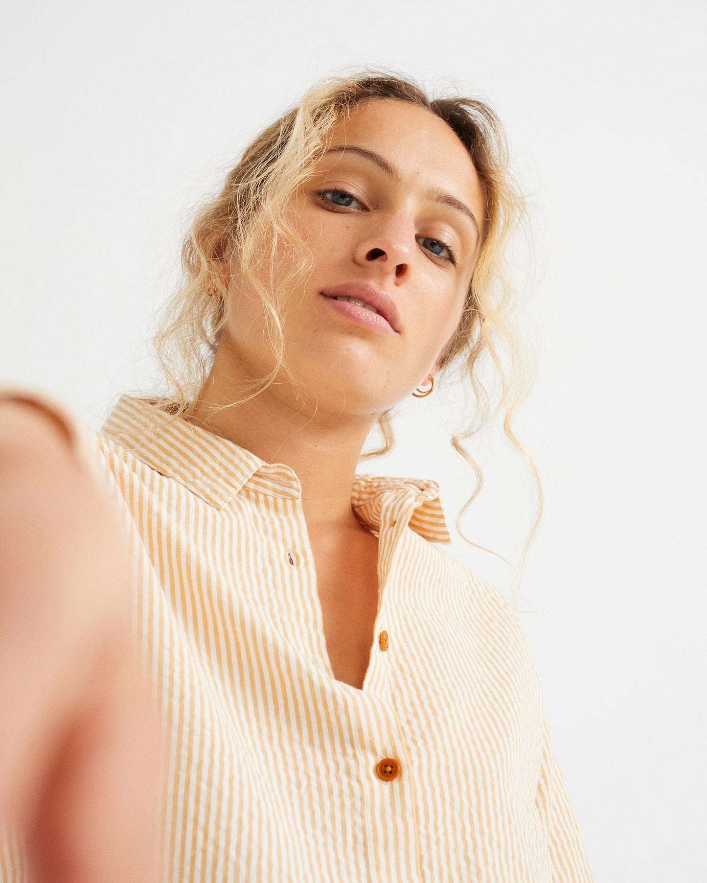 Chemise rayée orange en coton bio - Seersucker mapple