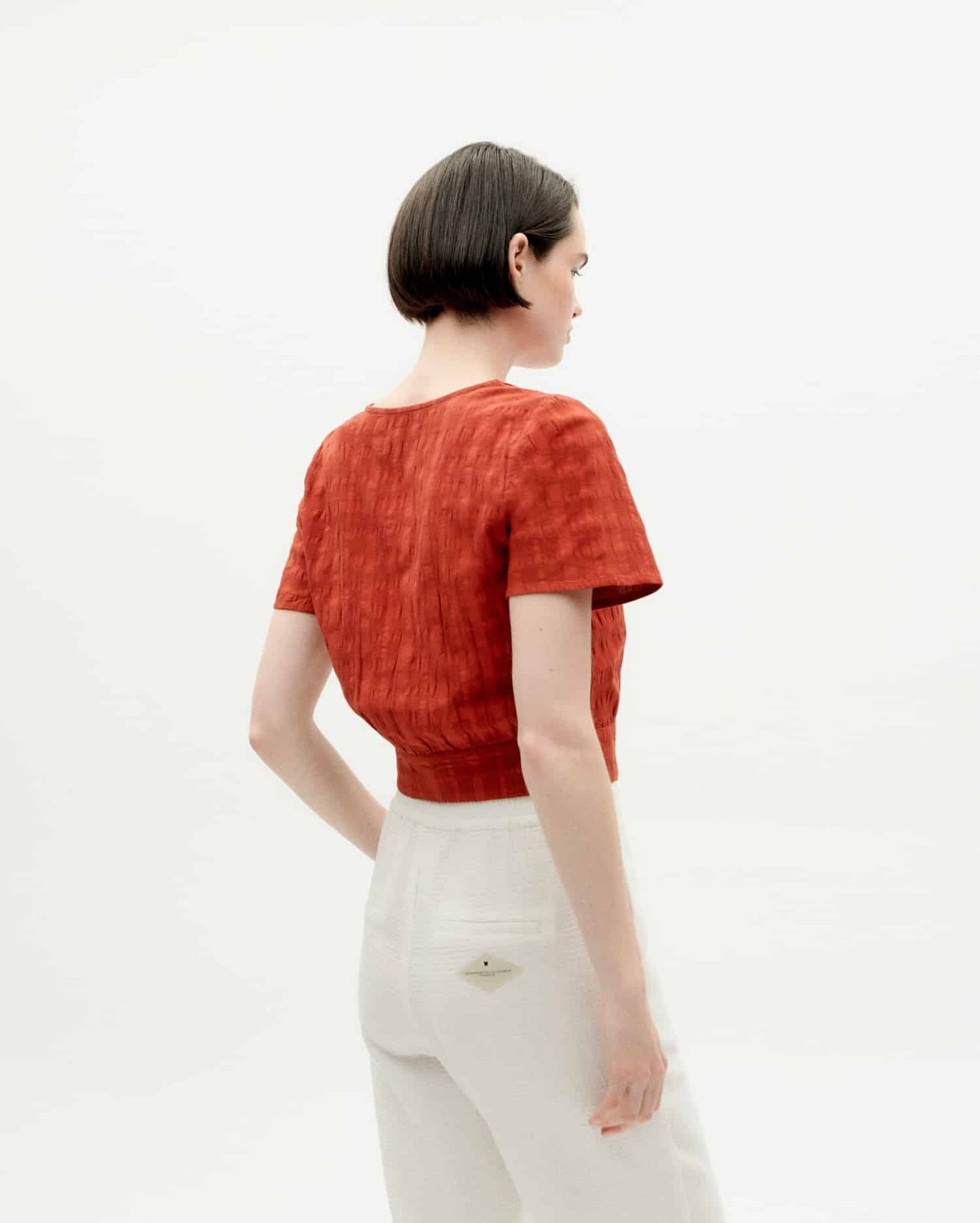 Blouse manche courte en coton bio | orange "orangered cuadrito celina blouse"