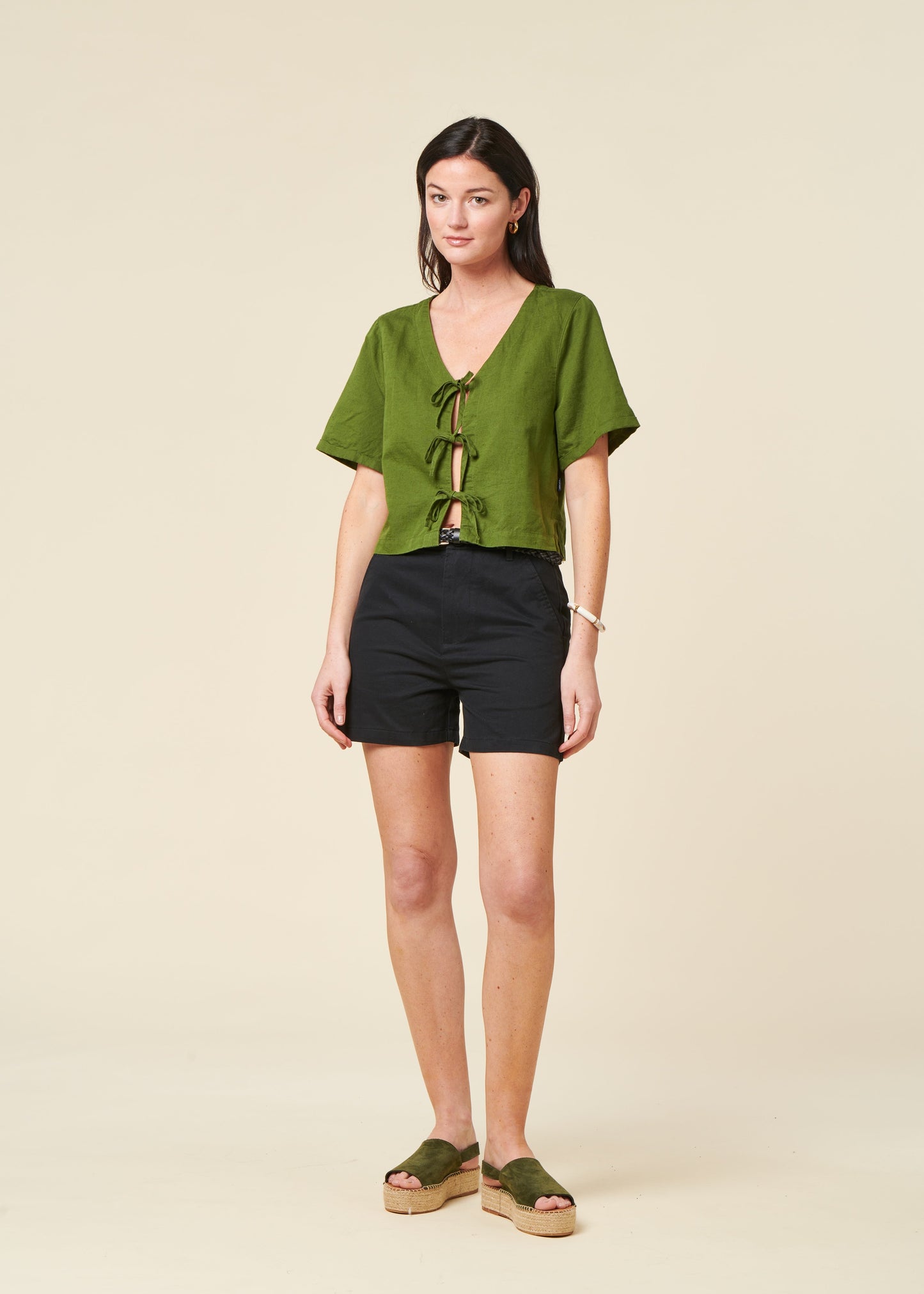 Top à noeuds en coton bio | vert "Beau top - pine green"