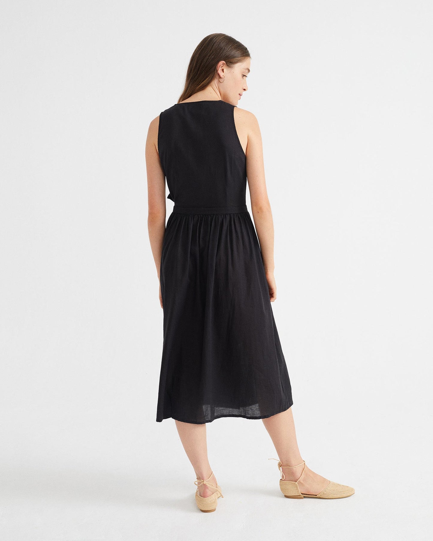 Robe portefeuille noire en coton bio - Amapola