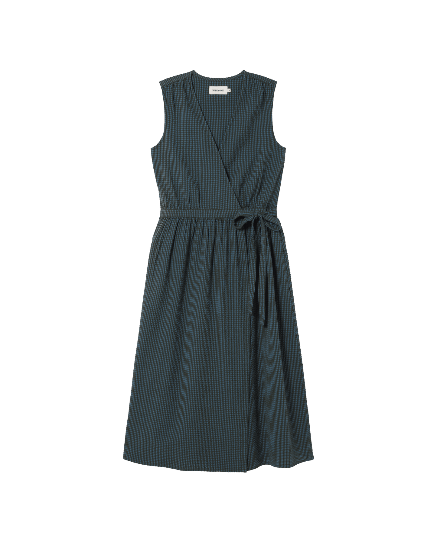 Robe midi à carreaux en coton bio | vert "bottle green checks seersucker amapola dress"