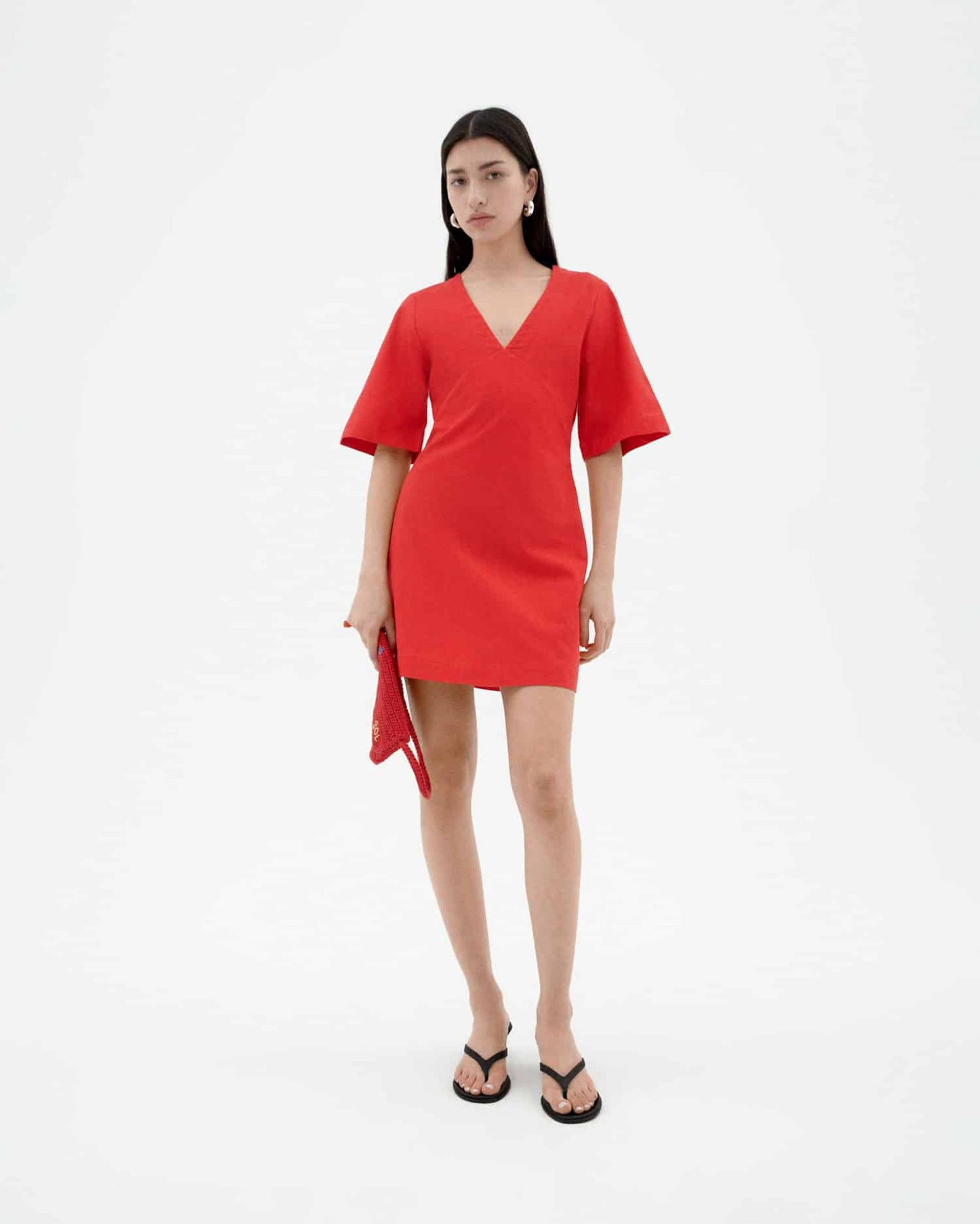 Robe courte en coton bio | rouge "fiery red kim dress - red"