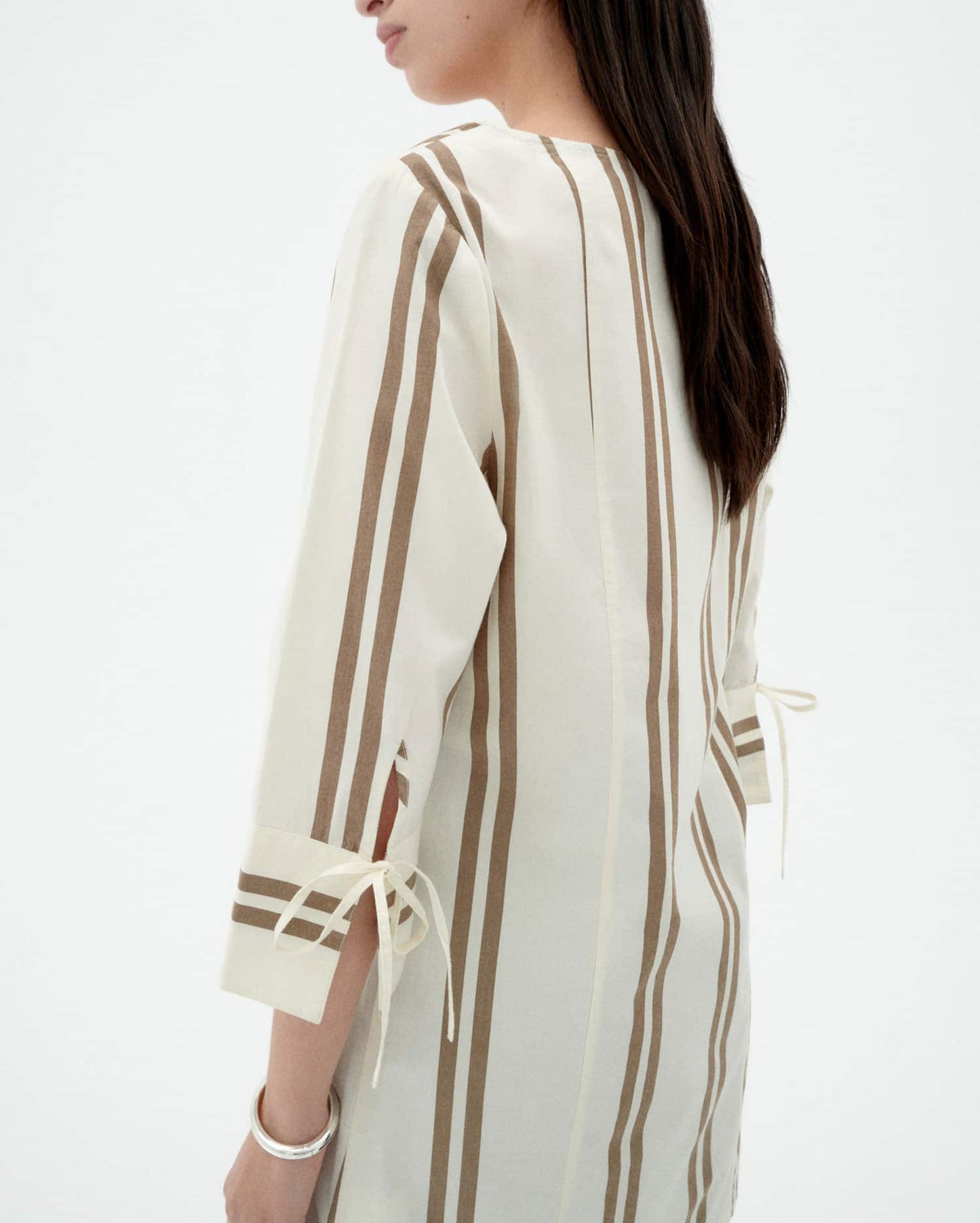 Robe en coton biologique | beige "Otter polplin stripes maria dress - ecru"