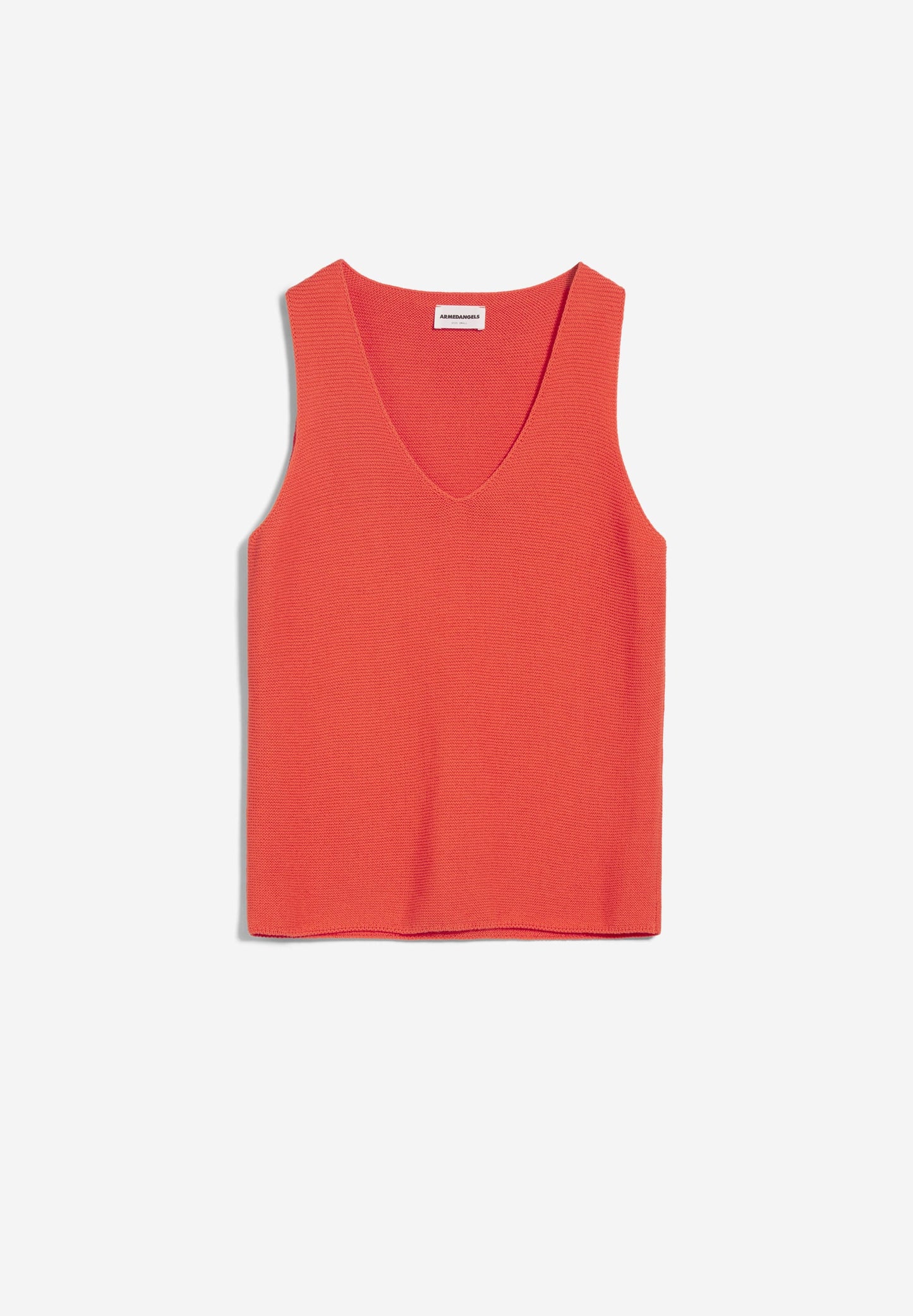 Top maille col v orange en coton bio - wilmaa hibiscus